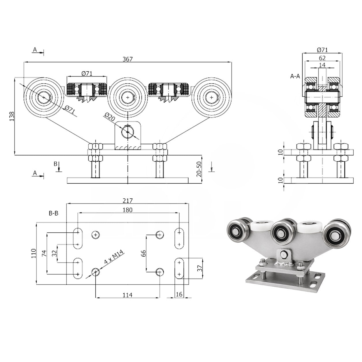 Torwagen für Schiebetore - für Profile 80 x 80 mm - Wandstärke 4 mm: WR-8M-80/4