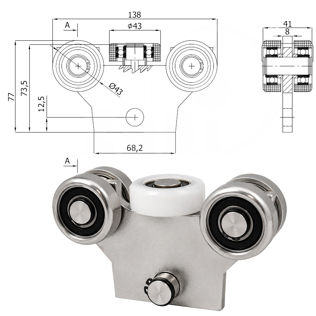 Torwagen für Schiebetore - für Profile 50x50 mm - Wandstärke 2,5 mm: WG-5M-50