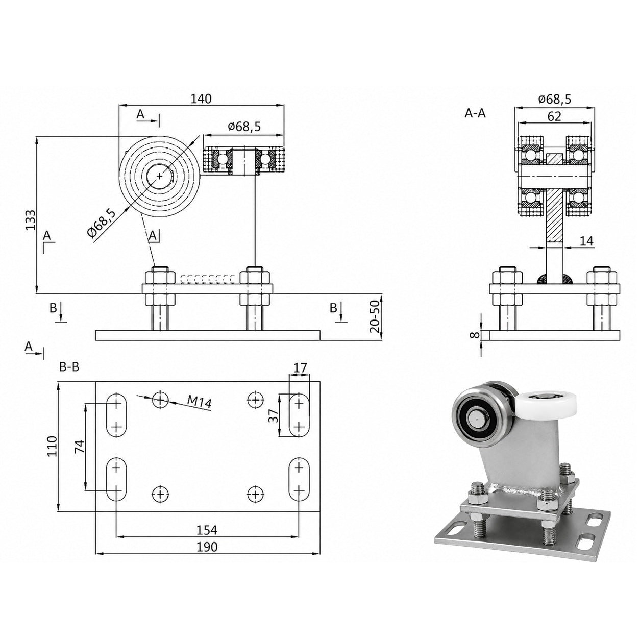Torwagen für Schiebetore - für Profile 80 x 80 mm - Wandstärke 5 mm: R-3M-80M