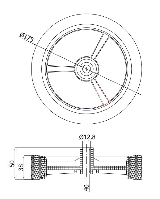 Rasenmäherrad 175 mm – Universal Ersatzrad aus Vollgummi + Montage-Set, Code: K175*M10