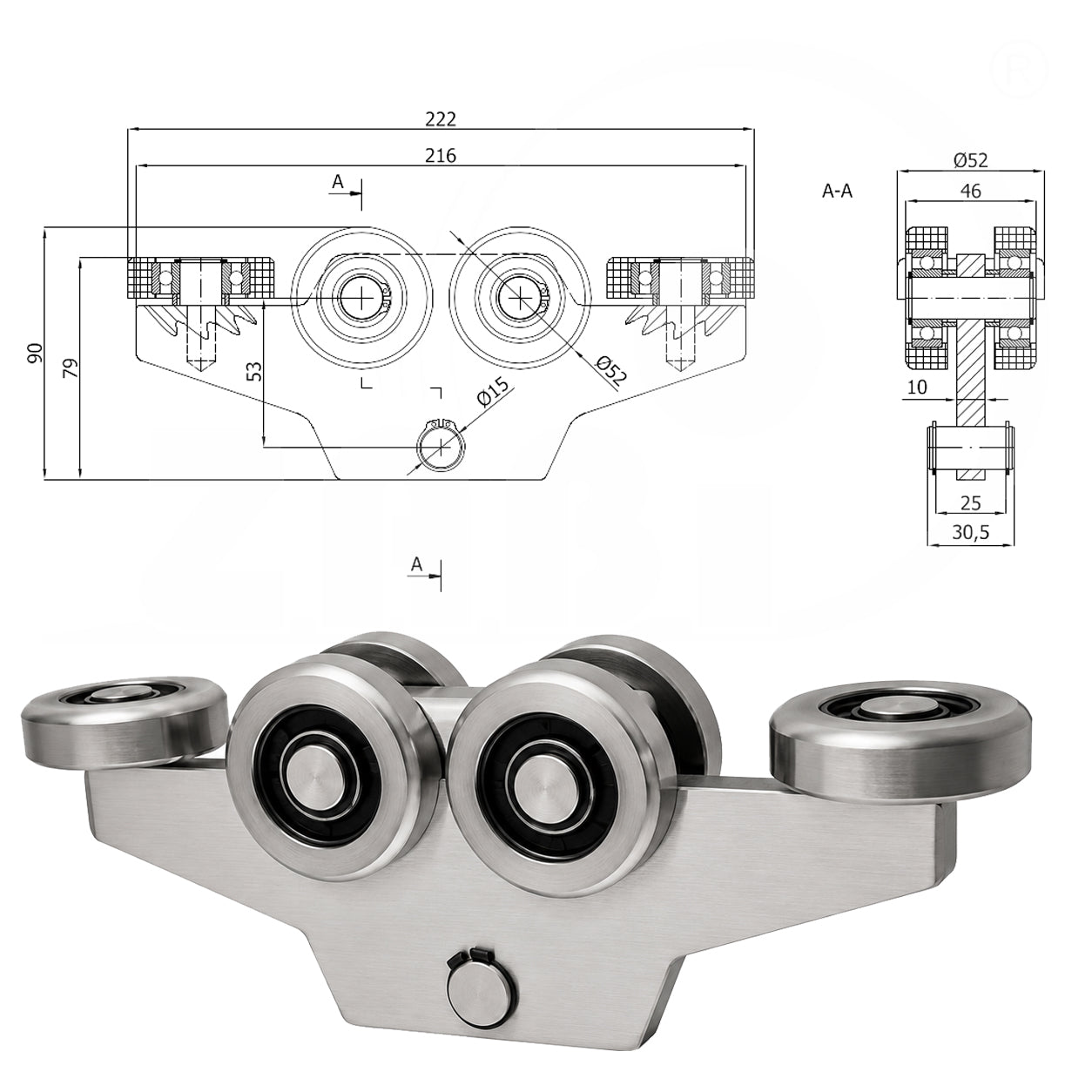 Torwagen für Schiebetore - für Profile 60 x 60 mm - Wandstärke 3 mm: WG-6MM-60