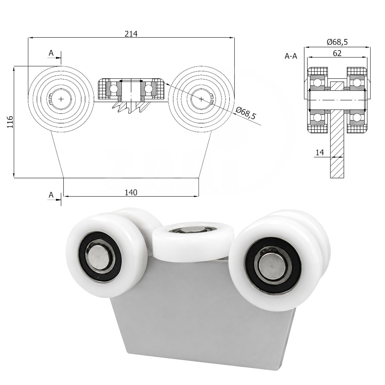 Torwagen für Schiebetore - für Profile 80 x 80 mm - Wandstärke 5 mm: G-5T-80