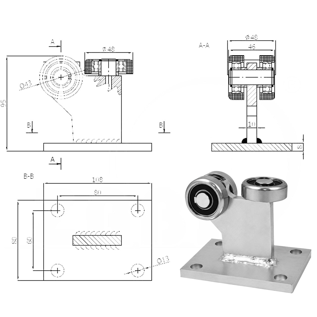 Torwagen für Schiebetore - für Profile 50x55 mm - Wandstärke 2,5 mm: 3MM-50/55