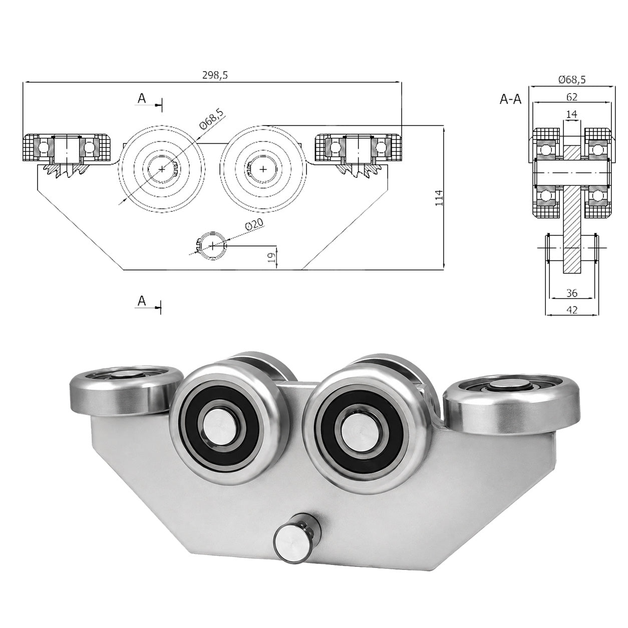 Torwagen für Schiebetore - für Profile 80 x 80 mm - Wandstärke 5 mm: WG-6MM-80