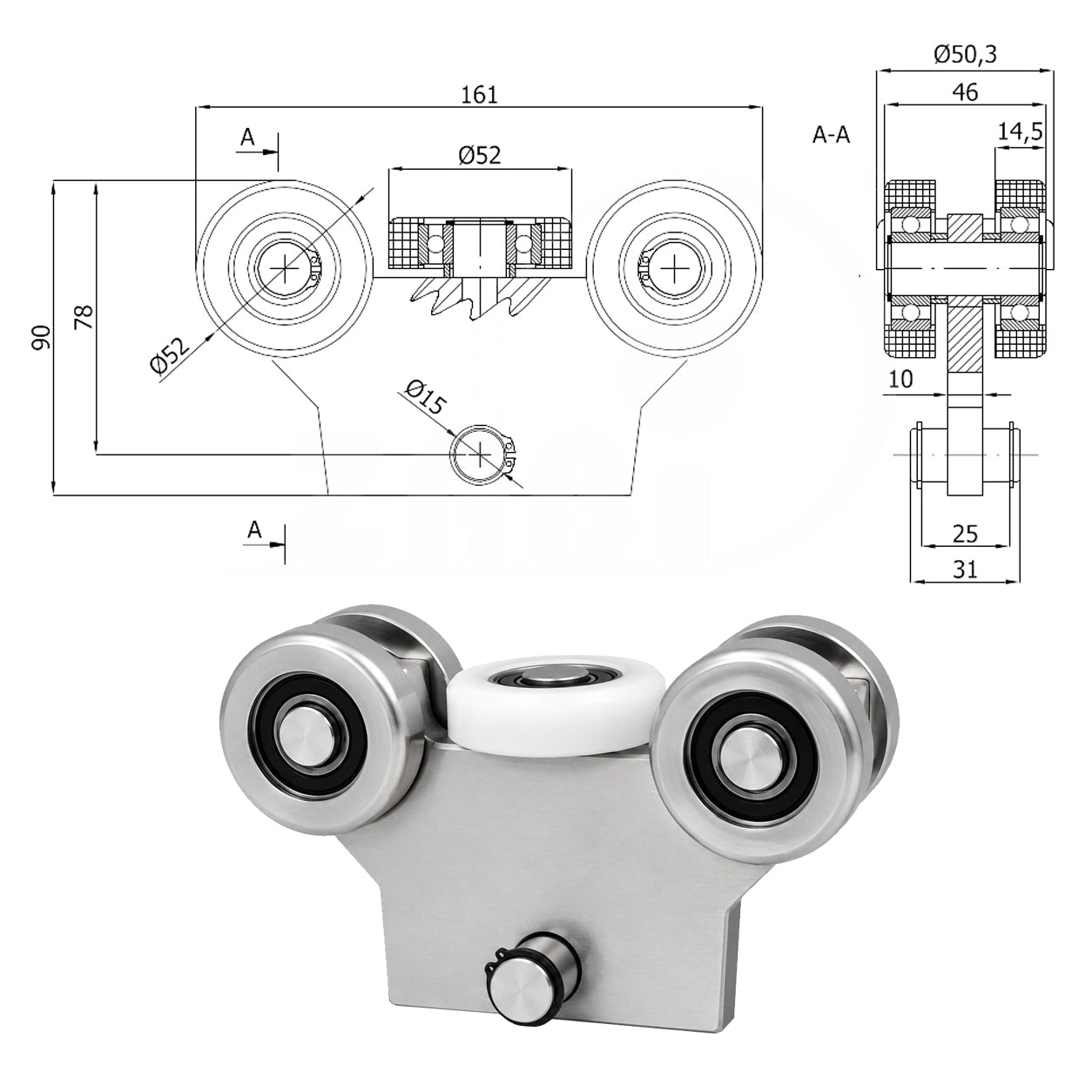 Torwagen für Schiebetore - für Profile 60 x 60 mm - Wandstärke 3 mm: WG-5M-60