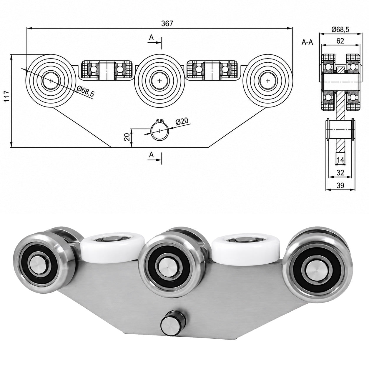 Torwagen für Schiebetore - für Profile 80x80 mm - Wandstärke 5 mm: WG-8M-80