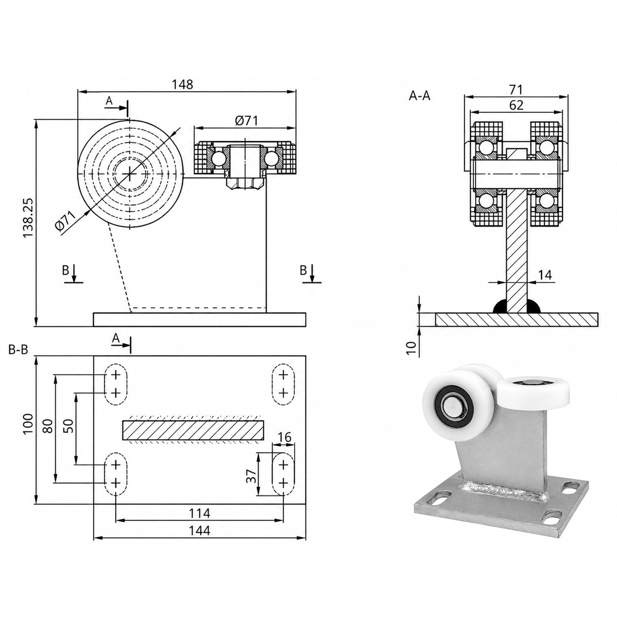 Torwagen für Schiebetore - für Profile 80 x 80 mm - Wandstärke 4 mm: 3T-80/4