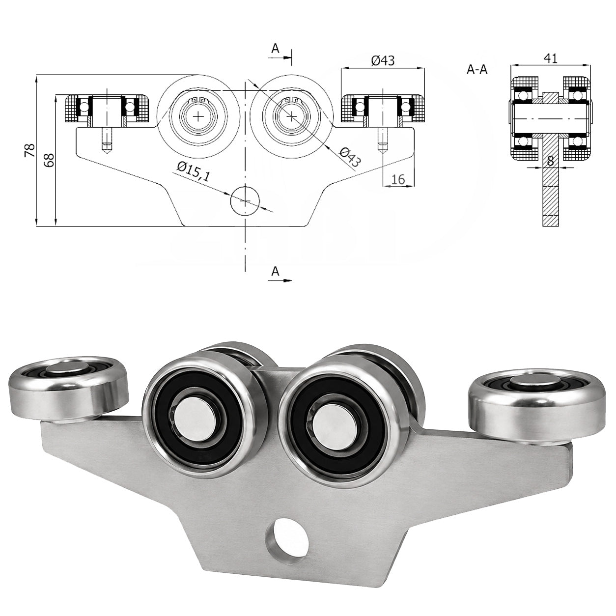 Torwagen für Schiebetore - für Profile 50x50 mm - Wandstärke 2,5 mm: G-6MM-50