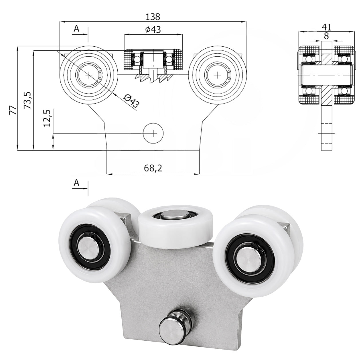 Torwagen für Schiebetore - für Profile 50x50 mm - Wandstärke 2,5 mm: WG-5T-50
