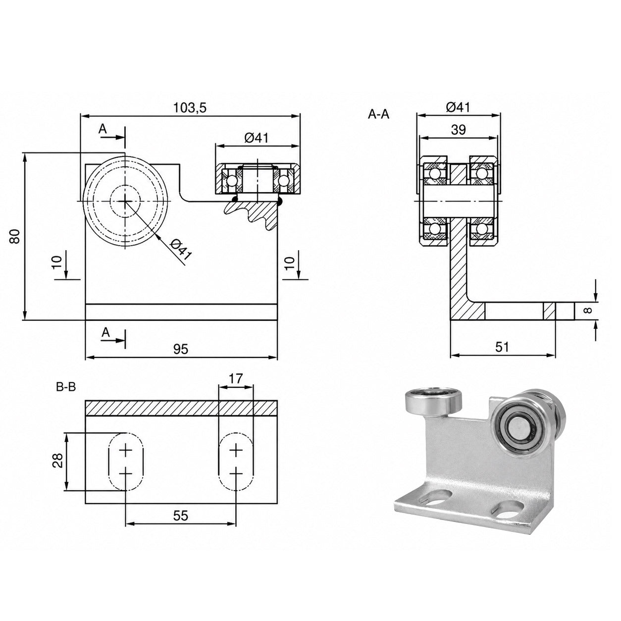 Torwagen für Schiebetore bis 180 °C – für Profile 50 × 50 mm – Wandstärke 2,5 mm: P-3M-50E