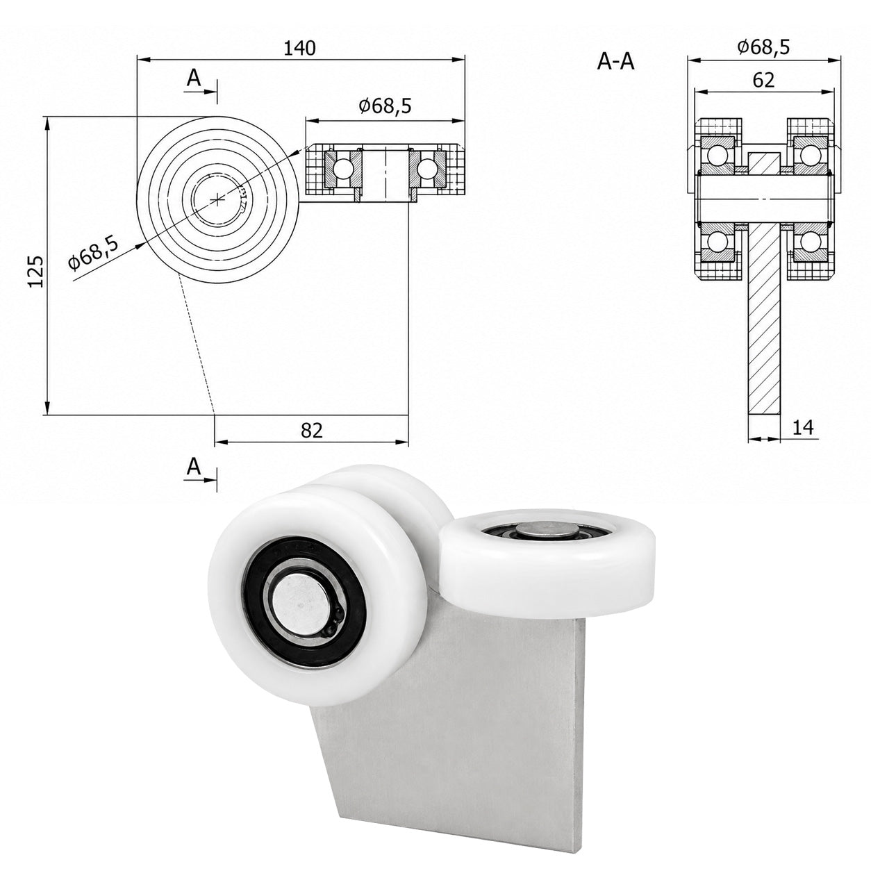 Torwagen für Schiebetore - für Profile 80 x 80 mm - Wandstärke 5 mm: G-3T-80