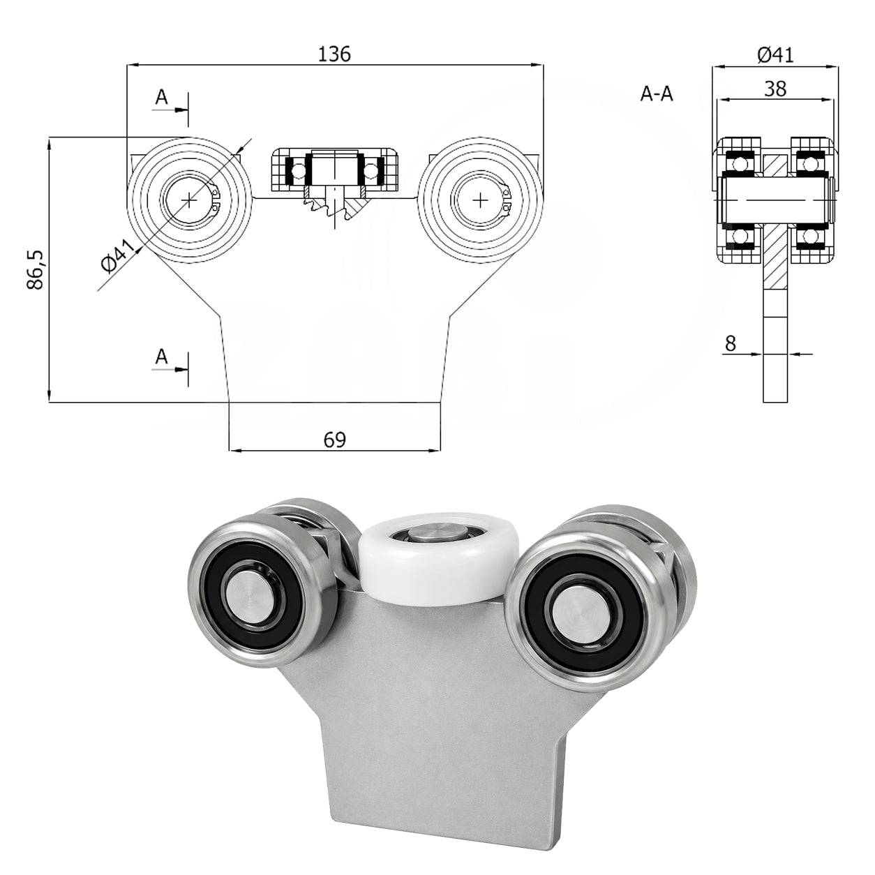 Torwagen für Schiebetore - für Profile 50 x 50 mm - Wandstärke 4 mm: G-5M-50/4