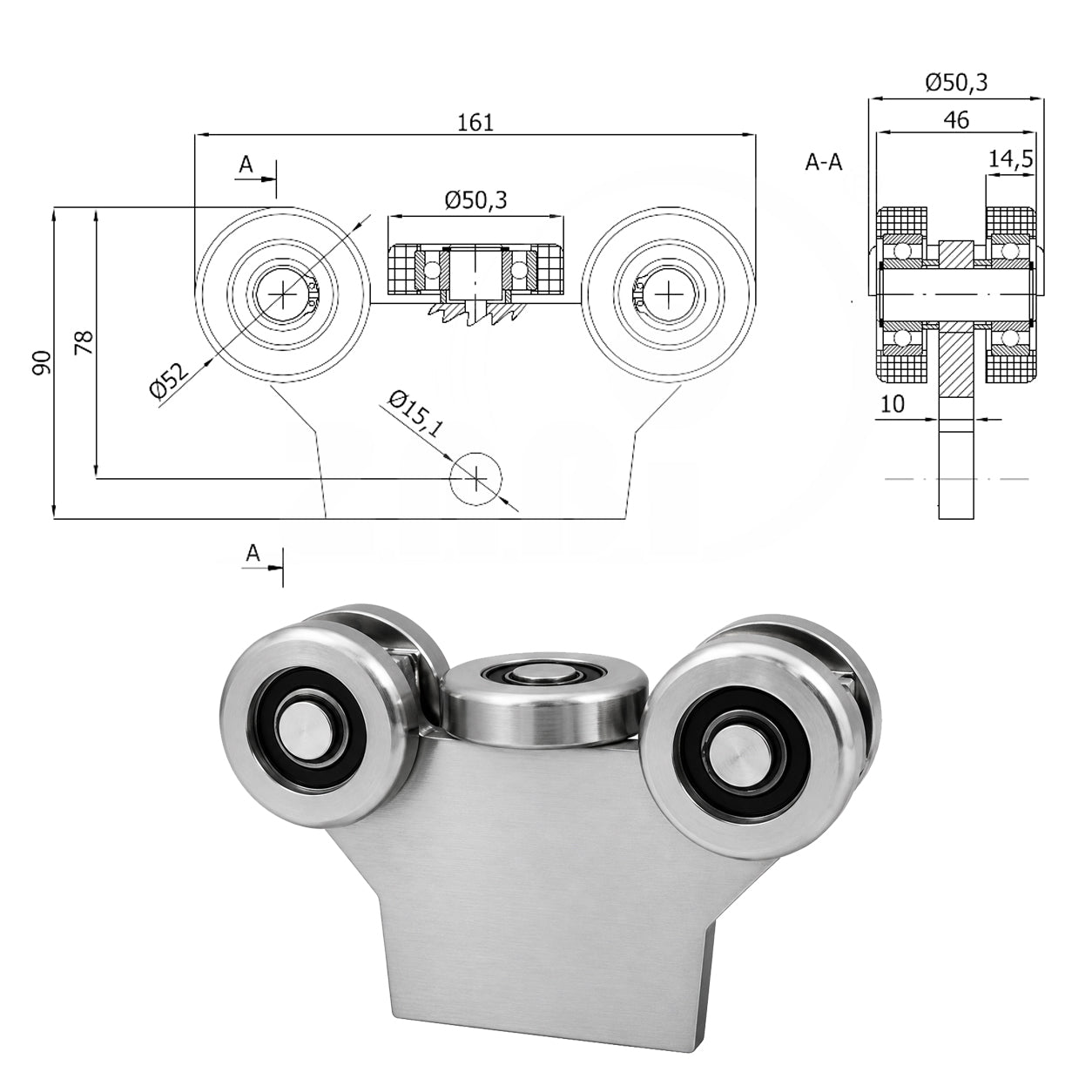 Torwagen für Schiebetore - für Profile 60 x 60 mm - Wandstärke 4 mm: G-5MM-60/4