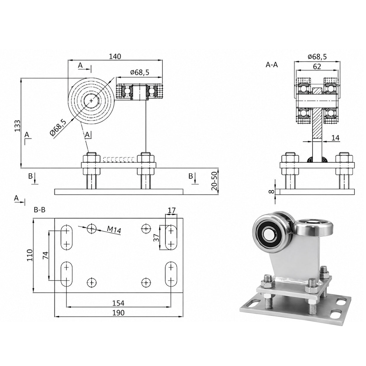Torwagen für Schiebetore - für Profile 80 x 80 mm - Wandstärke 5 mm: R-3MM-80M
