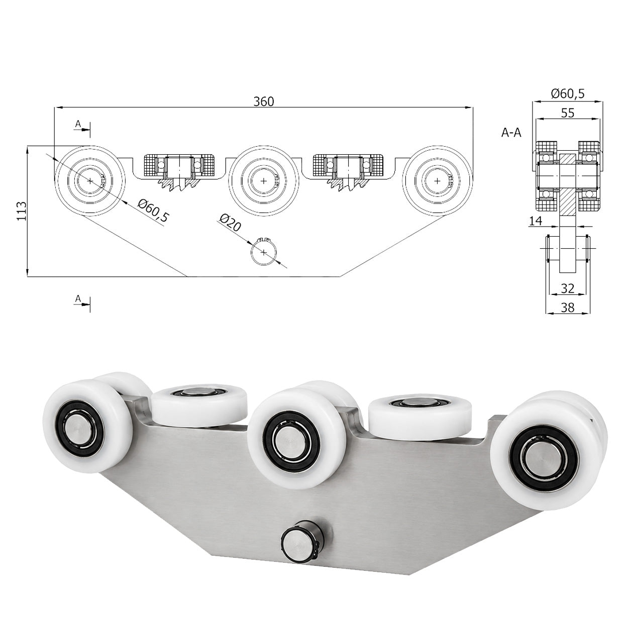 Torwagen für Schiebetore - für Profile 70 x 70 mm - Wandstärke 4 mm: WG-8T-70