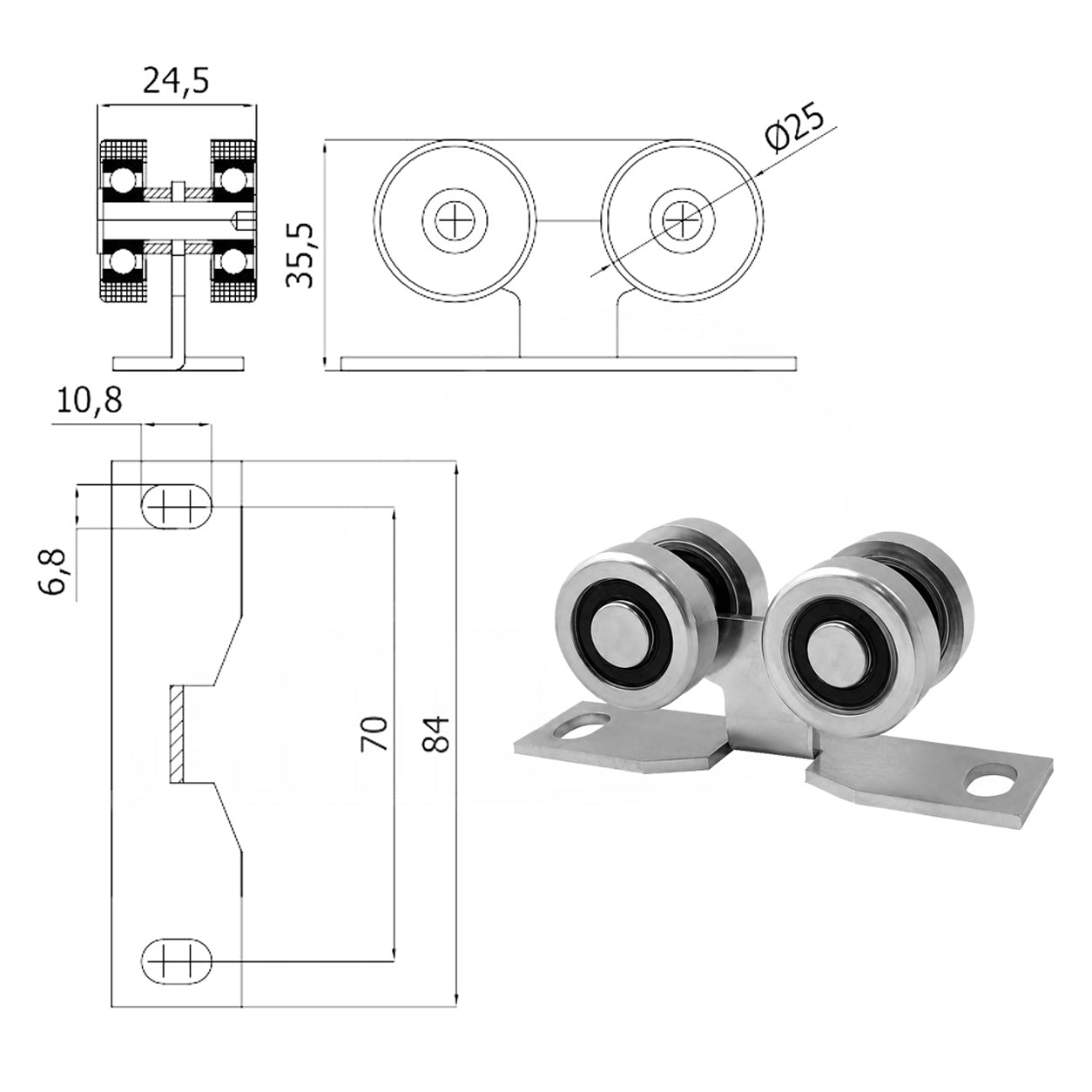 Torwagen für Schiebetore - für Profile 30x30 mm - Wandstärke 2 mm: 4M-30