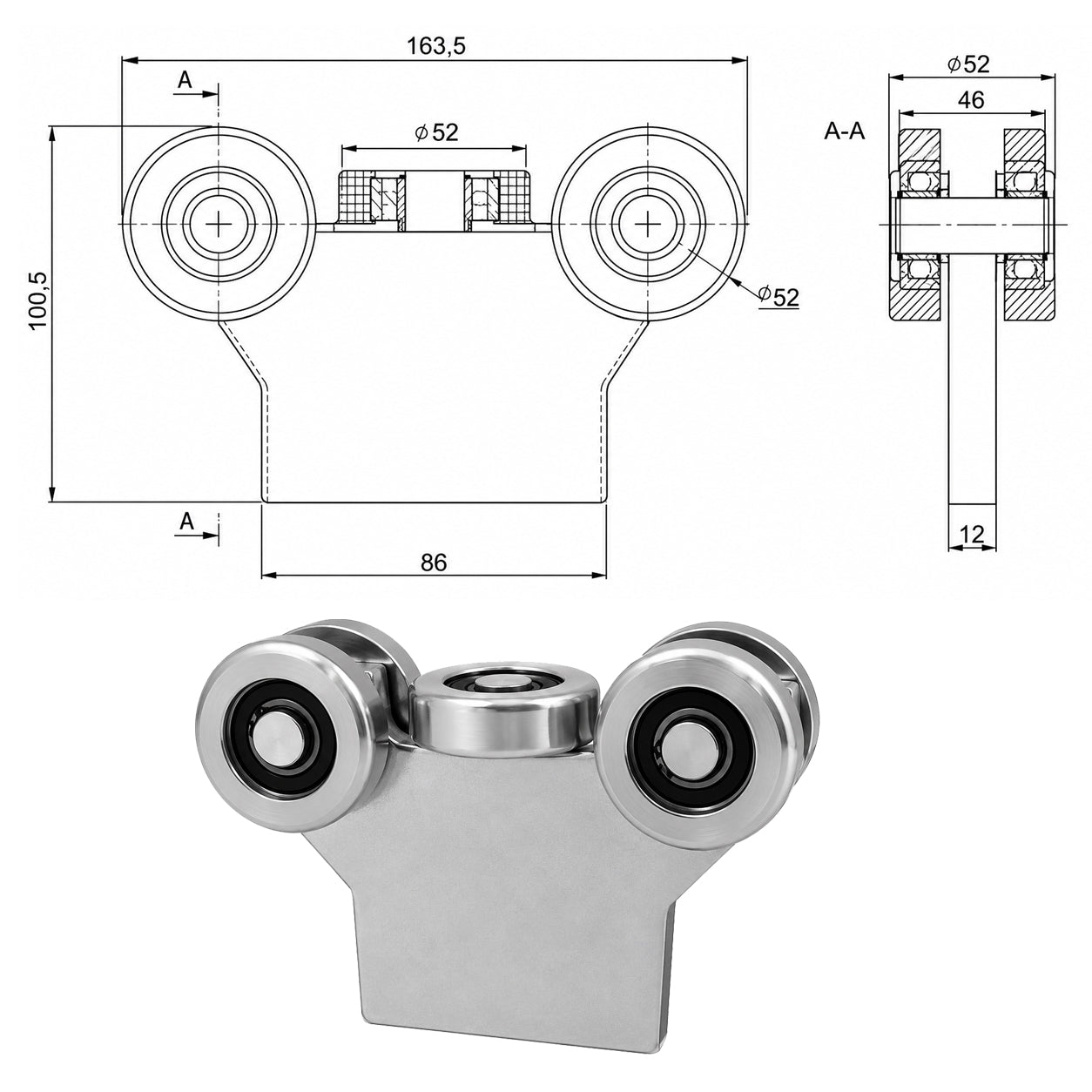 Torwagen für Schiebetore - für Profile 60 x 60 mm - Wandstärke 3 mm: G-5MM-60