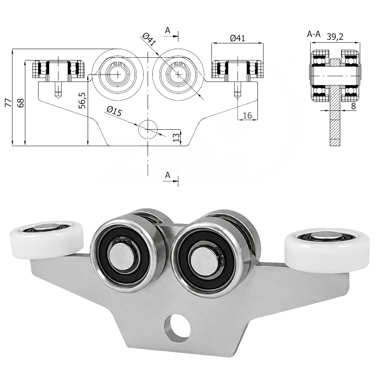 Torwagen für Schiebetore - für Profile 50 x 50 mm - Wandstärke 4 mm: G-6M-50/4