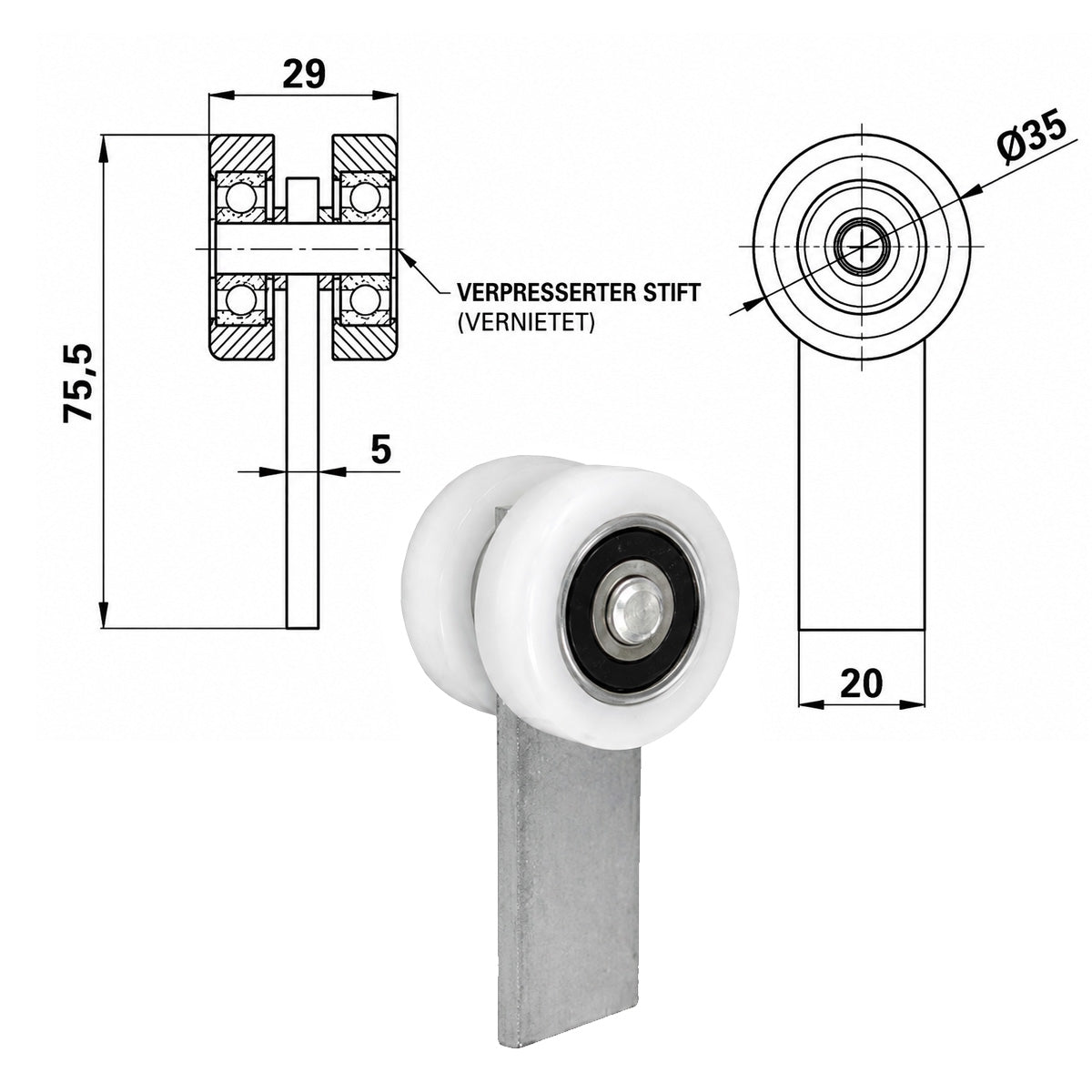 Torwagen für Schiebetore - für Profile 40x40 mm - Wandstärke 2 mm: P-2T-40