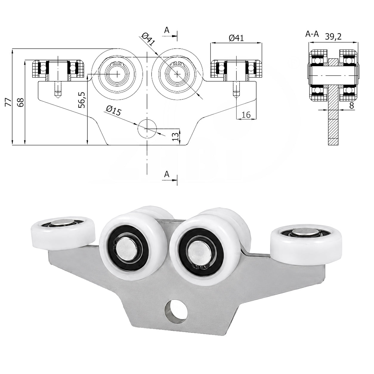 Torwagen für Schiebetore - für Profile 50 x 50 mm - Wandstärke 4 mm: G-6T-50/4
