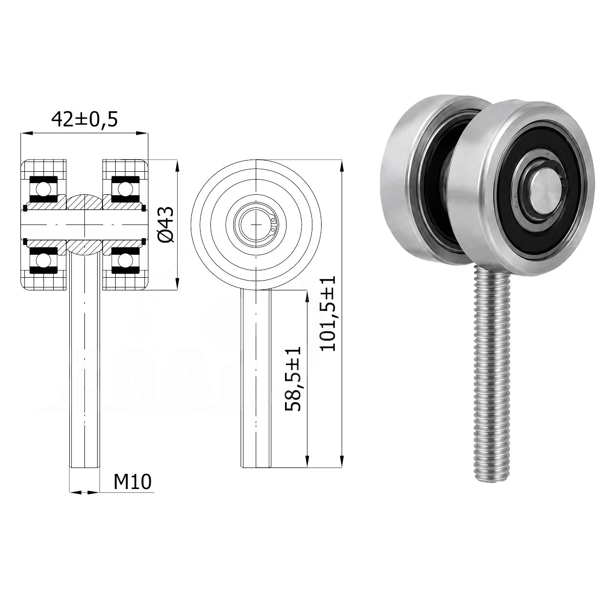 Torwagen für Schiebetore - für Profile 50x50 mm - Wandstärke 2,5 mm: P-2M-50/M10