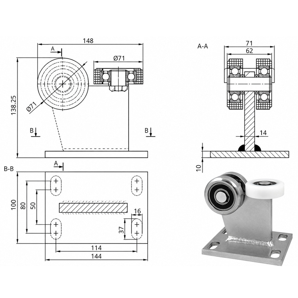 Torwagen für Schiebetore - für Profile 80 x 80 mm - Wandstärke 4 mm: 3M-80/4