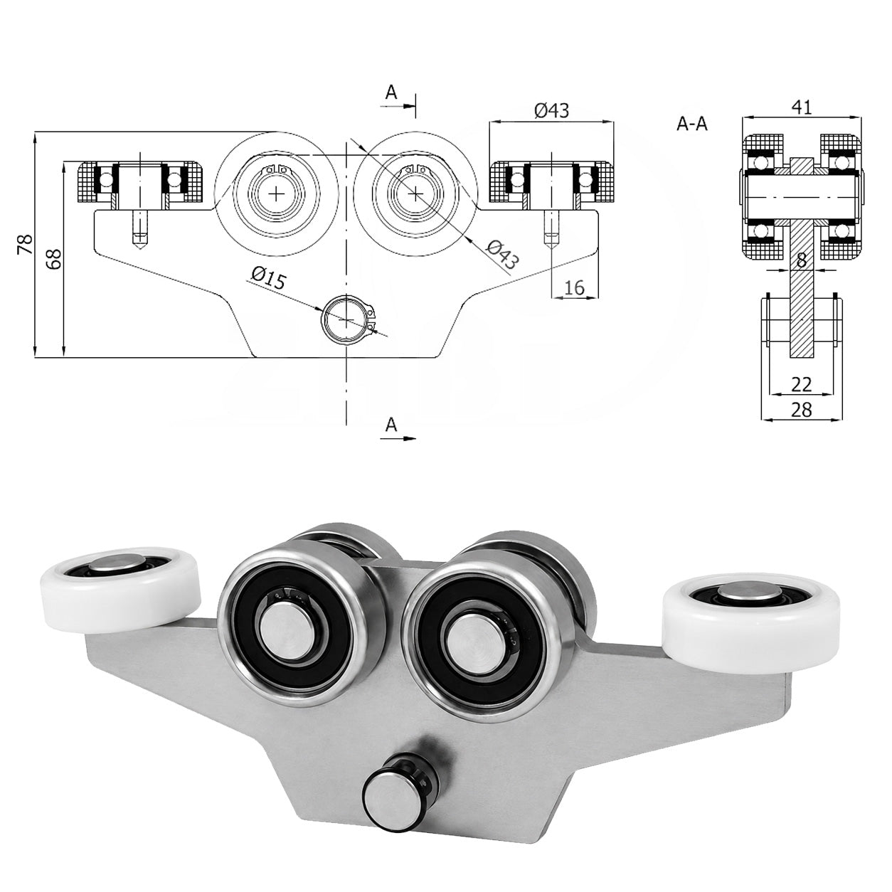 Torwagen für Schiebetore - für Profile 50x50 mm - Wandstärke 2,5 mm: WG-6M-50