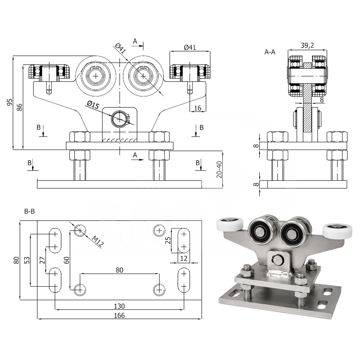 Torwagen für Schiebetore - für Profile 50 x 50 mm - Wandstärke 4 mm: WR-6M-50/4