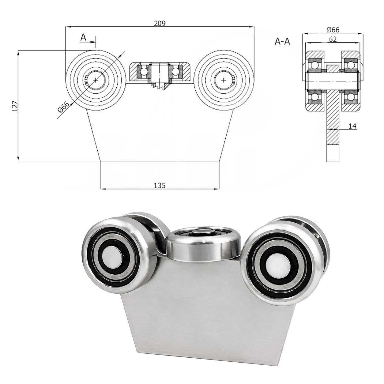 Torwagen für Schiebetore bis 180 °C – für Profile 80 × 80 mm – Wandstärke 5 mm: G-5MM-80E