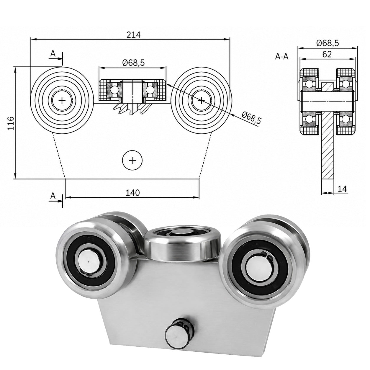 Torwagen für Schiebetore - für Profile 80x80 mm - Wandstärke 5 mm: WG-5MM-80