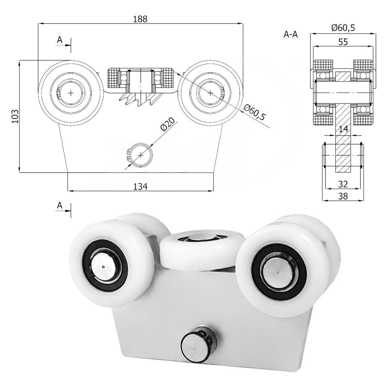 Torwagen für Schiebetore - für Profile 70 x 70 mm - Wandstärke 4 mm: WG-5T-70