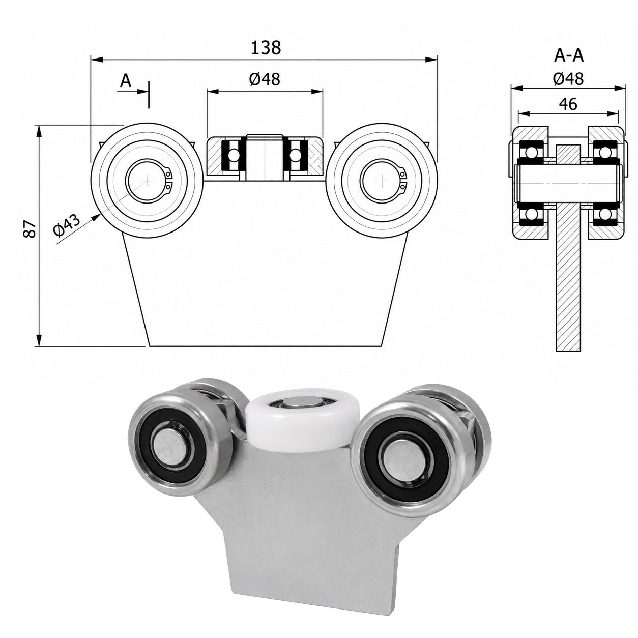 Torwagen für Schiebetore - für Profile 50x55 mm - Wandstärke 2,5 mm: G-5M-50/55