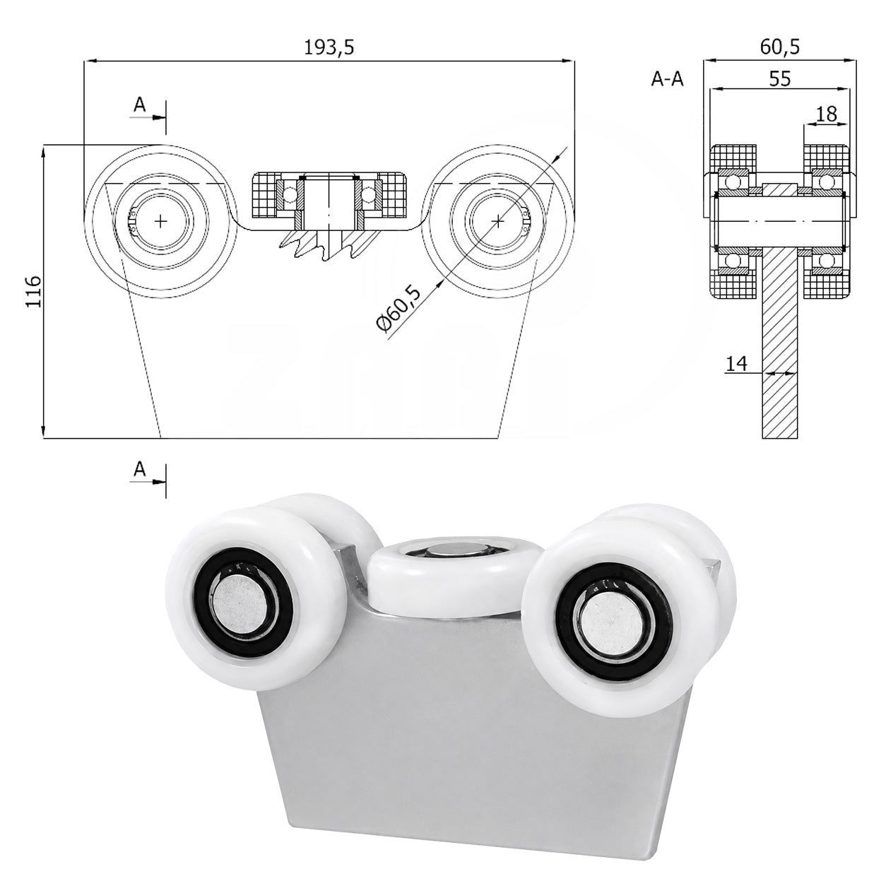 Torwagen für Schiebetore - für Profile 70 x 70 mm - Wandstärke 4 mm: G-5T-70