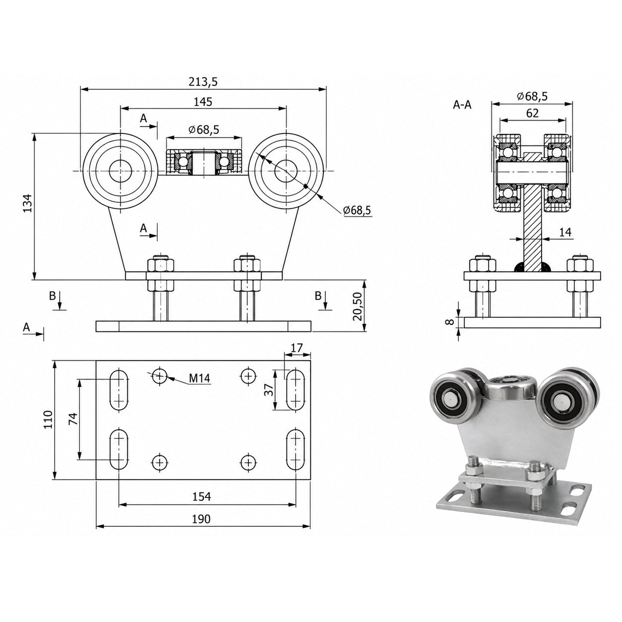 Torwagen für Schiebetore - für Profile 80 x 80 mm - Wandstärke 5 mm: R-5MM-80M