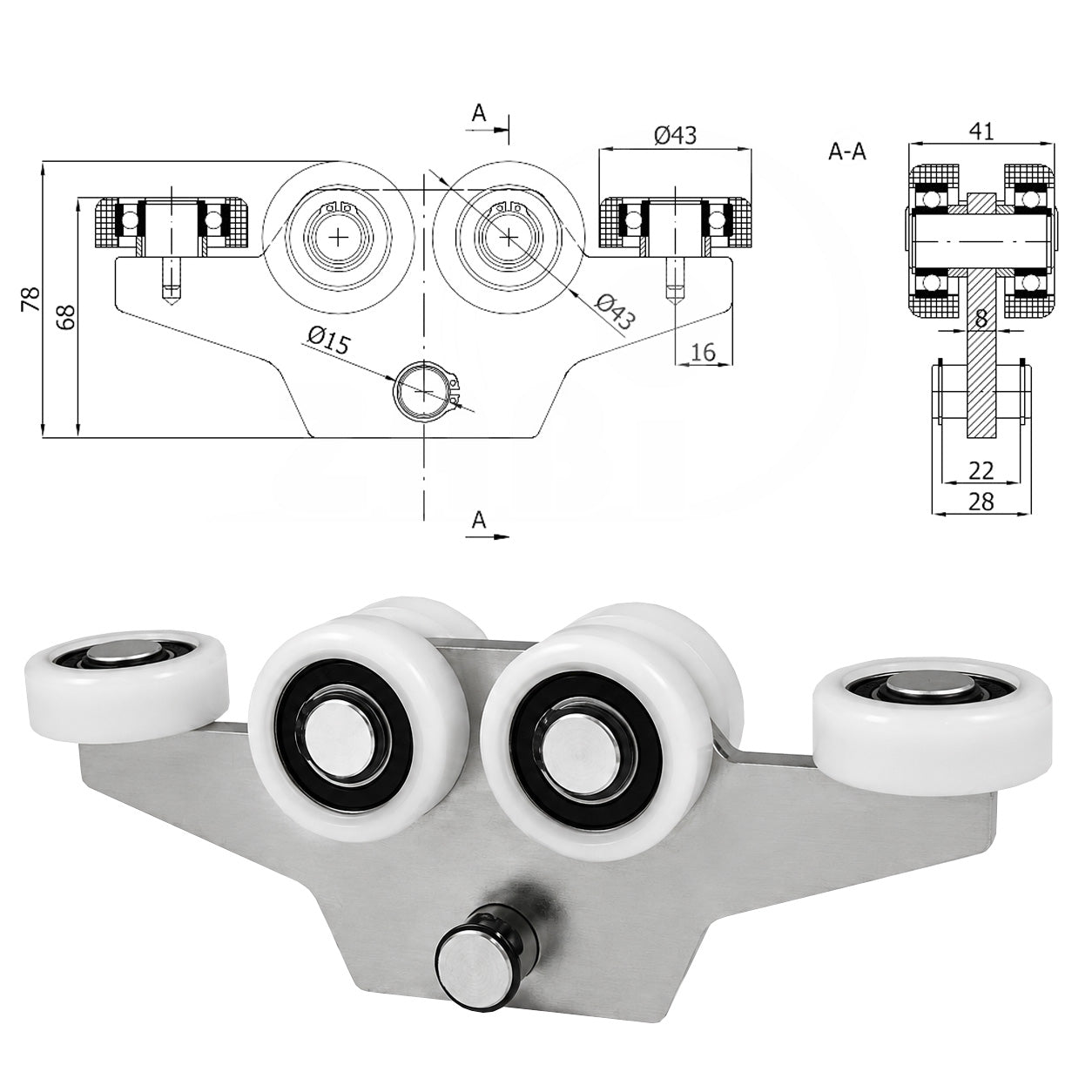 Torwagen für Schiebetore - für Profile 50x50 mm - Wandstärke 2,5 mm: WG-6T-50