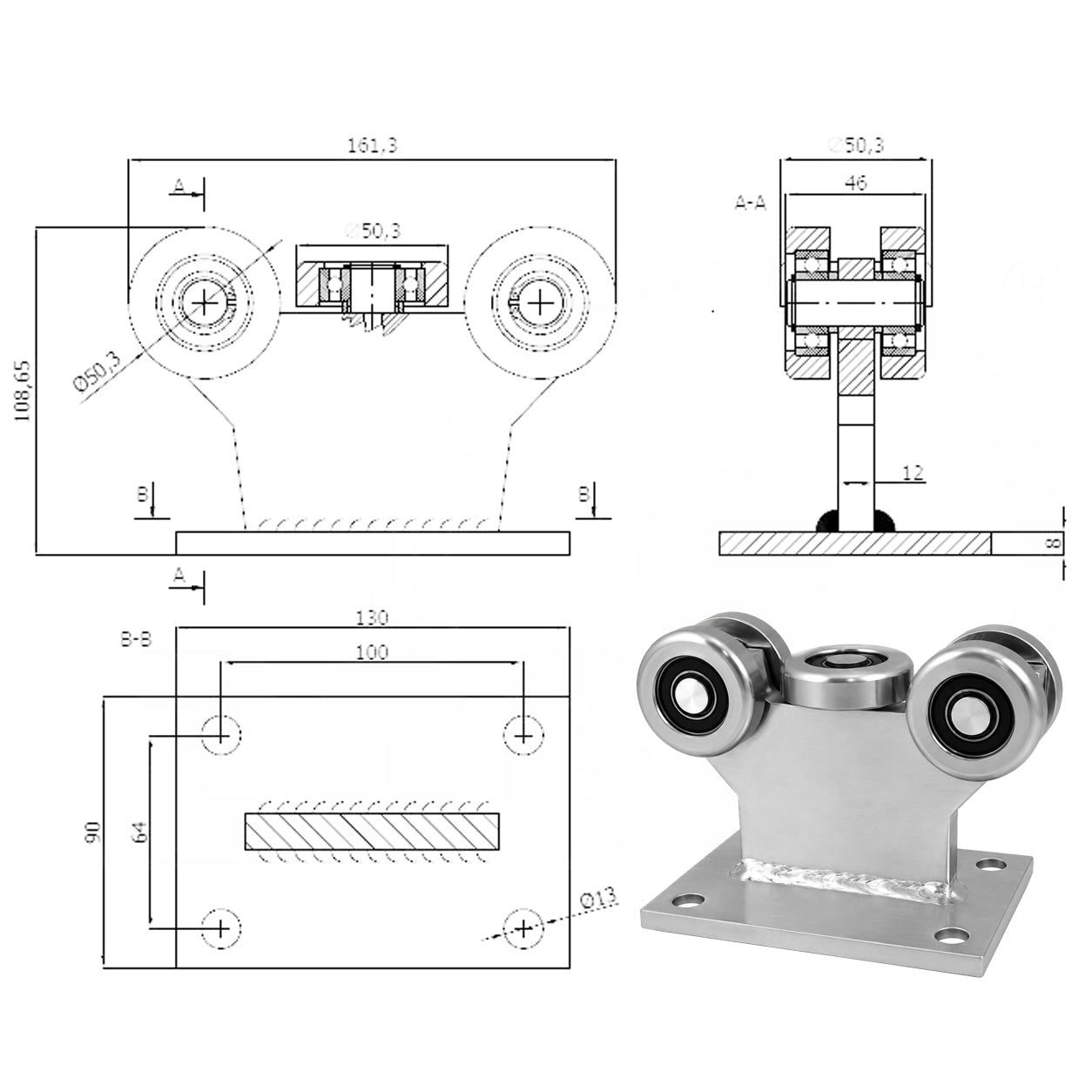 Torwagen für Schiebetore - für Profile 60 x 60 mm - Wandstärke 4 mm: 5MM-60/4
