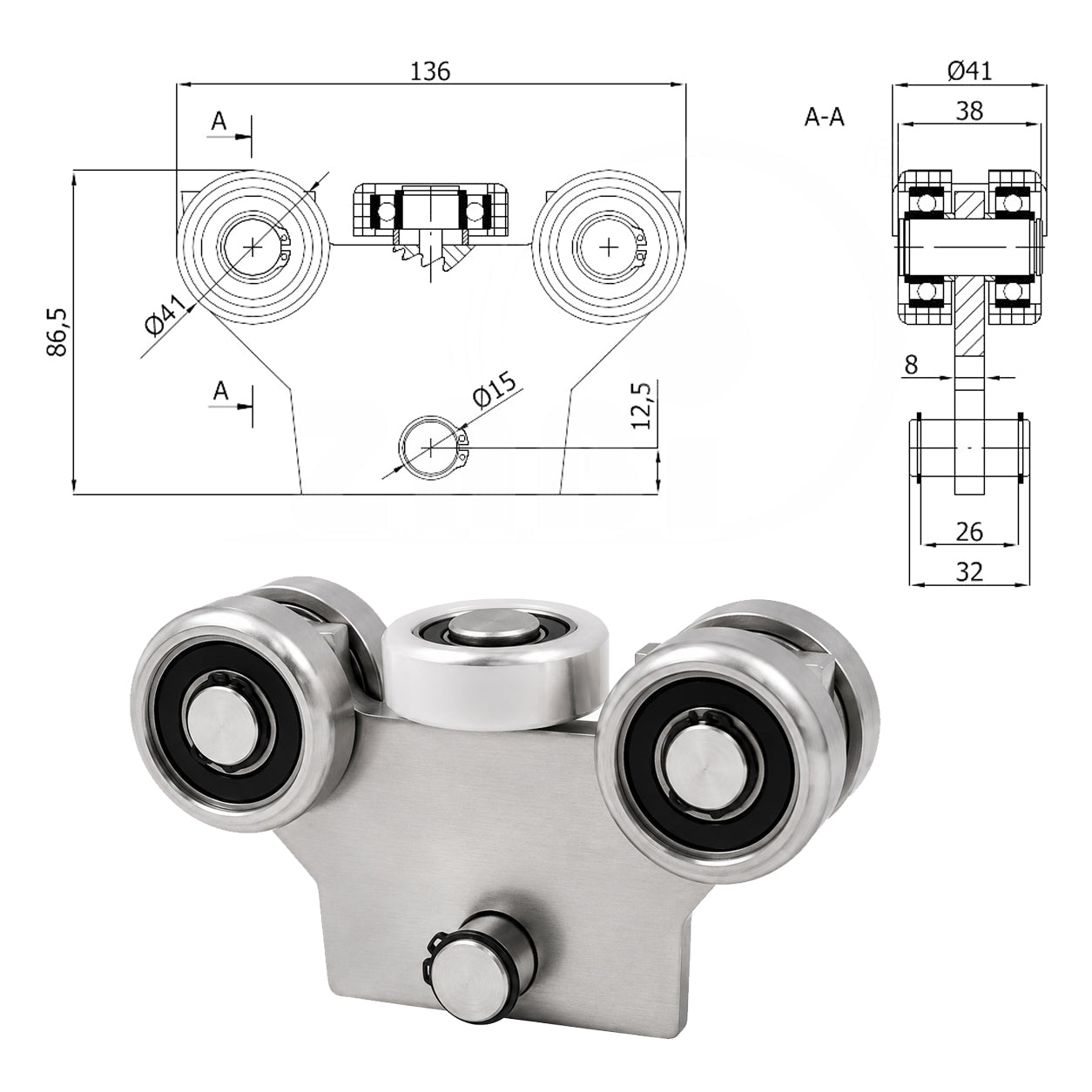 Torwagen für Schiebetore - für Profile 50 x 50 mm - Wandstärke 4 mm: WG-5MM-50/4