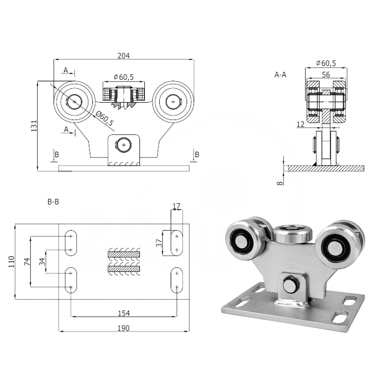 Torwagen für Schiebetore - für Profile 70 x 70 mm - Wandstärke 4 mm: W-5MM-70M