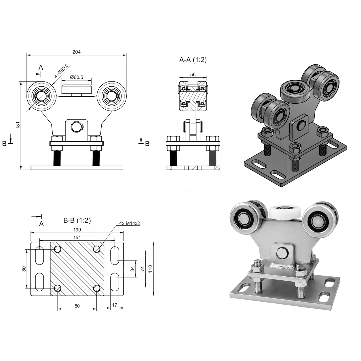 Torwagen für Schiebetore - für Profile 70 x 70 mm - Wandstärke 4 mm: WR-5M-70M