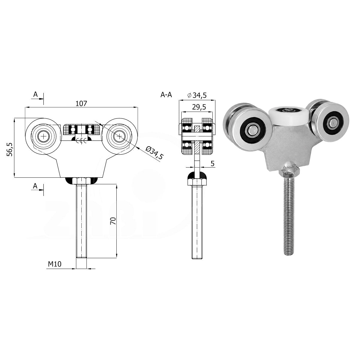 Torwagen für Schiebetore - für Profile 40x40 mm - Wandstärke 2 mm: G-MT-40/M10