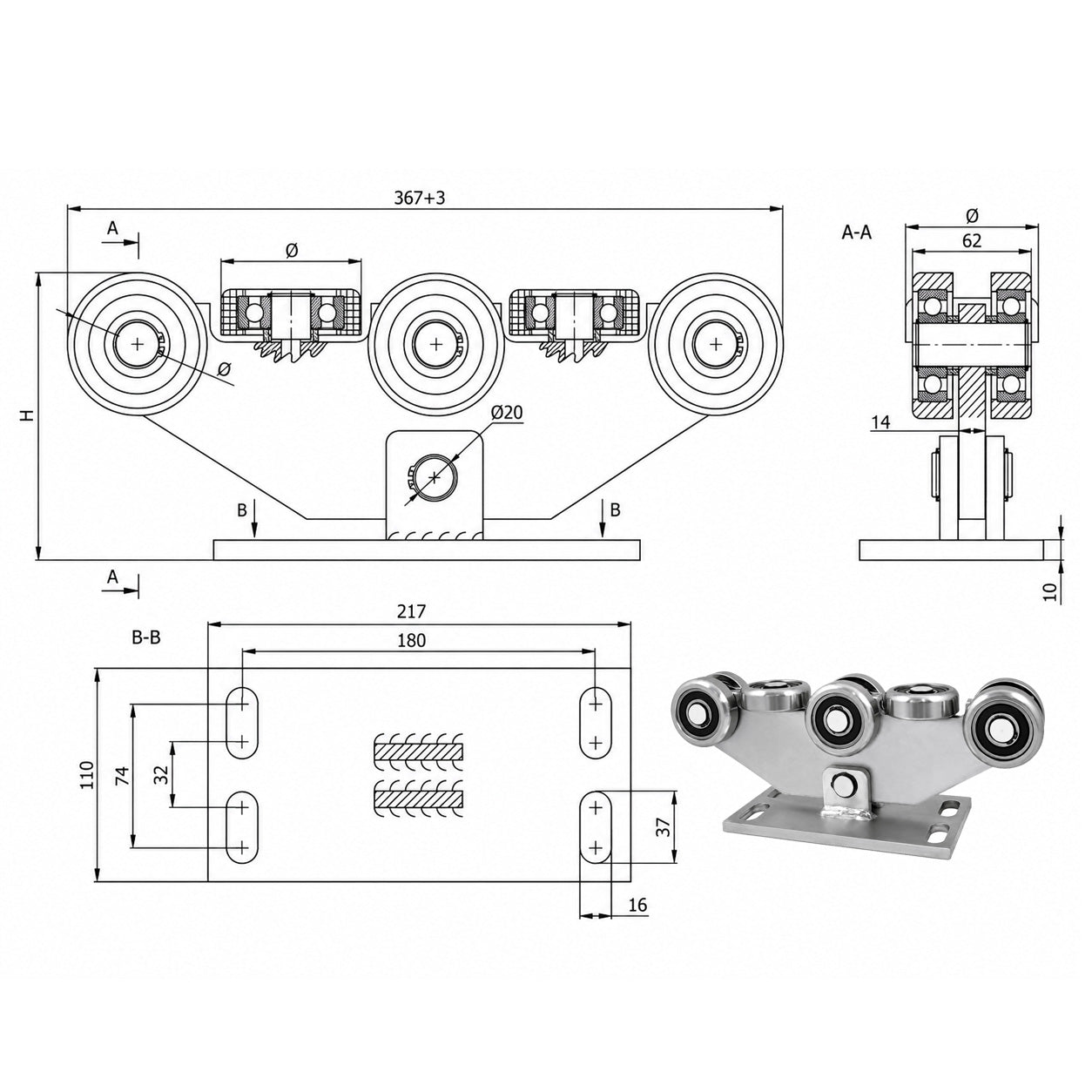 Torwagen für Schiebetore - für Profile 80 x 80 mm - Wandstärke 5 mm: W-8MM-80