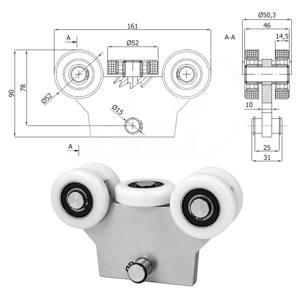 Torwagen für Schiebetore - für Profile 60 x 60 mm - Wandstärke 3 mm: WG-5T-60