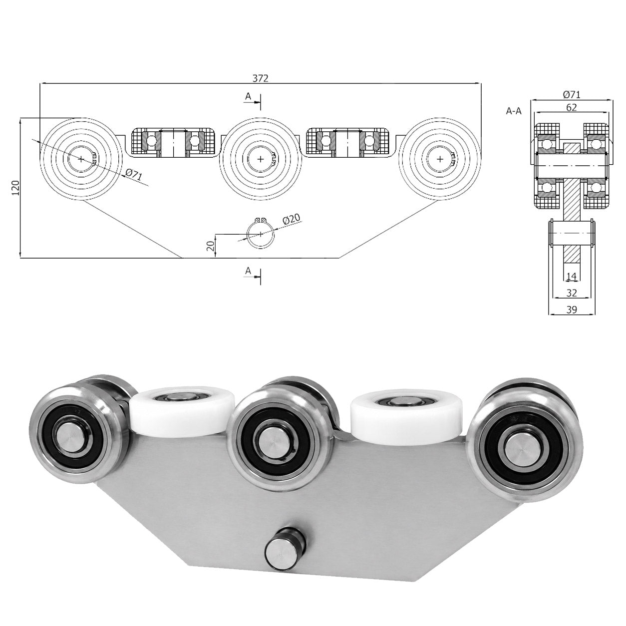 Torwagen für Schiebetore - für Profile 80 x 80 mm - Wandstärke 4 mm: WG-8M-80/4