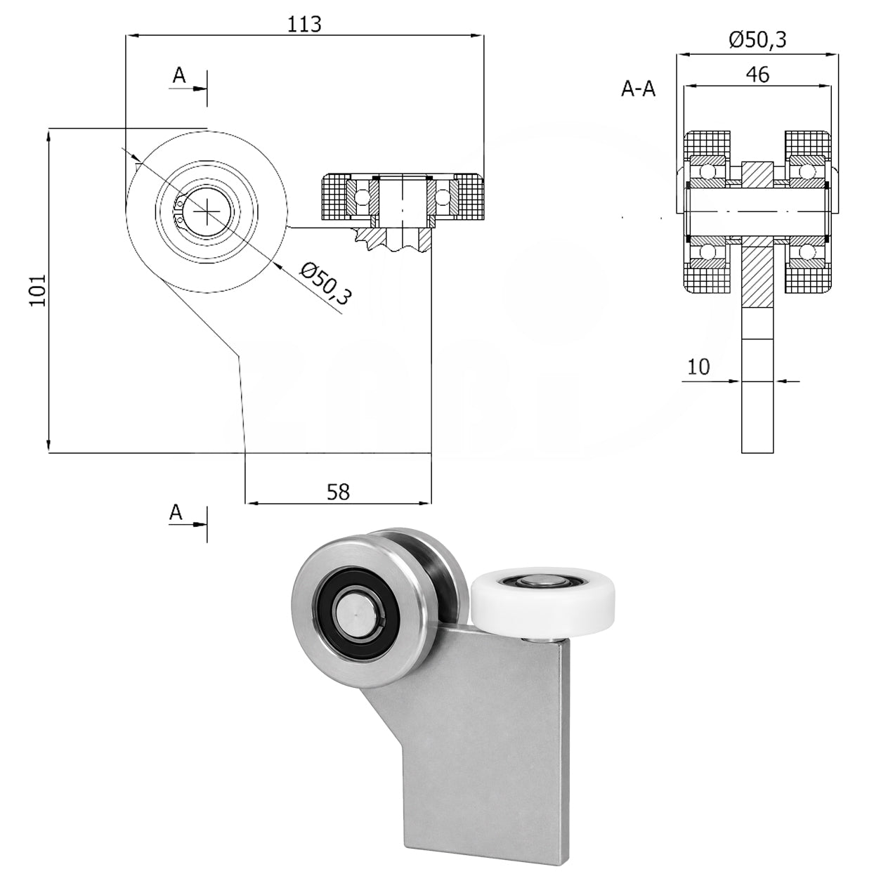 Torwagen für Schiebetore - für Profile 60 x 60 mm - Wandstärke 4 mm: G-3M-60/4