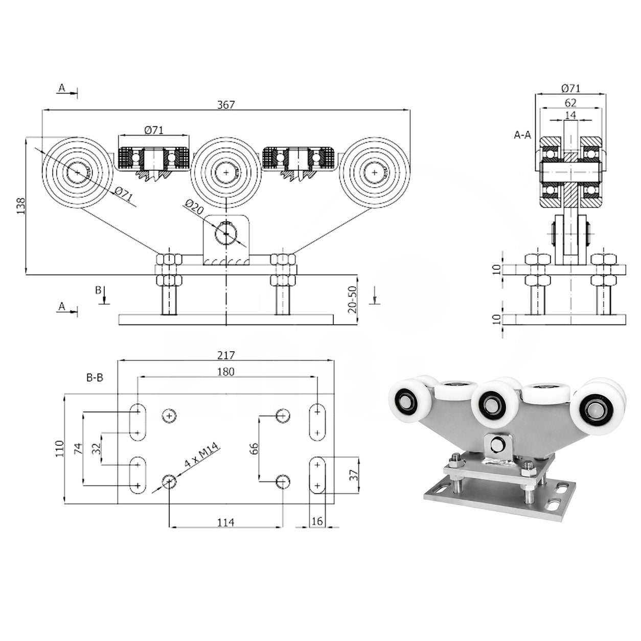 Torwagen für Schiebetore - für Profile 80 x 80 mm - Wandstärke 4 mm: WR-8T-80/4