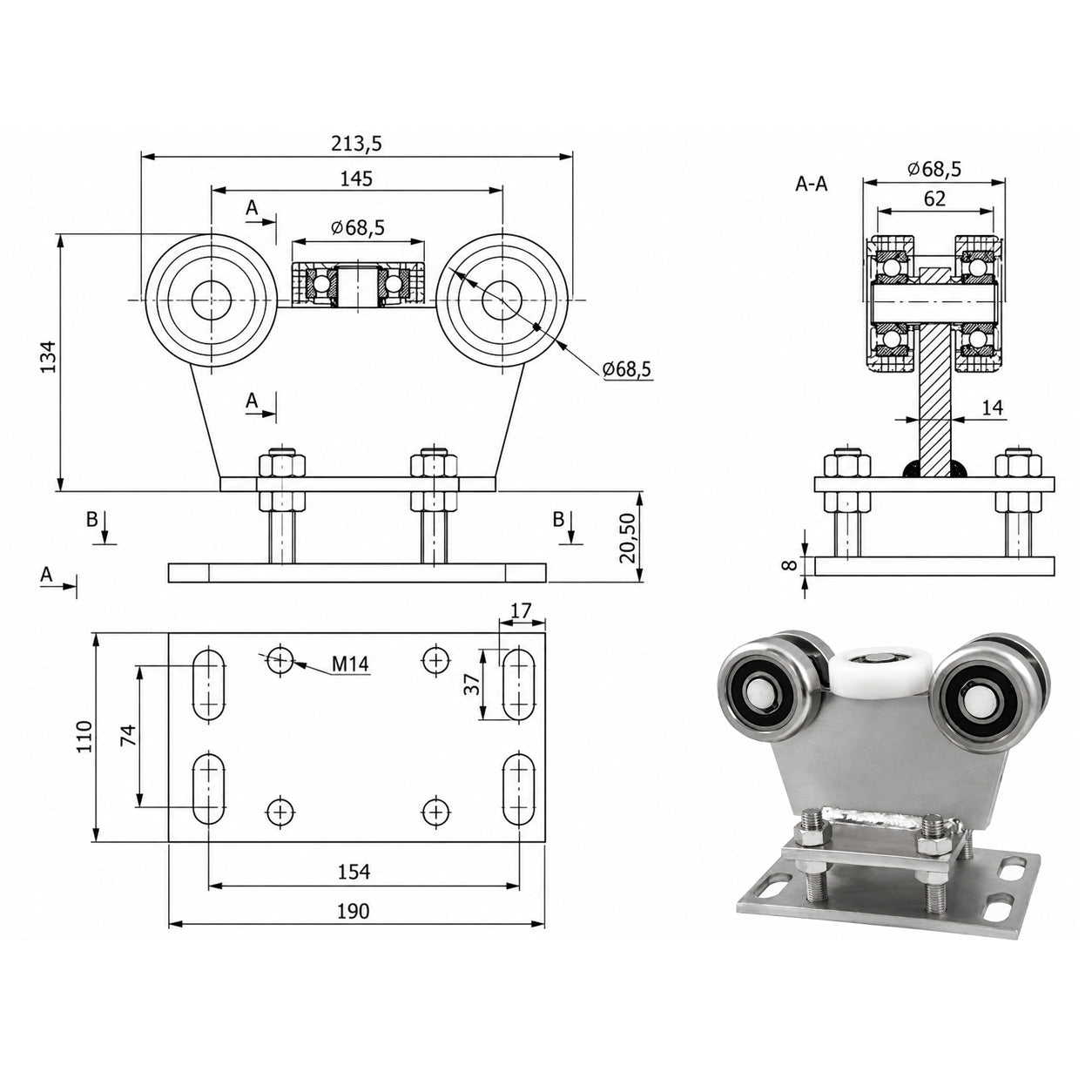 Torwagen für Schiebetore - für Profile 80 x 80 mm - Wandstärke 5 mm: R-5M-80M