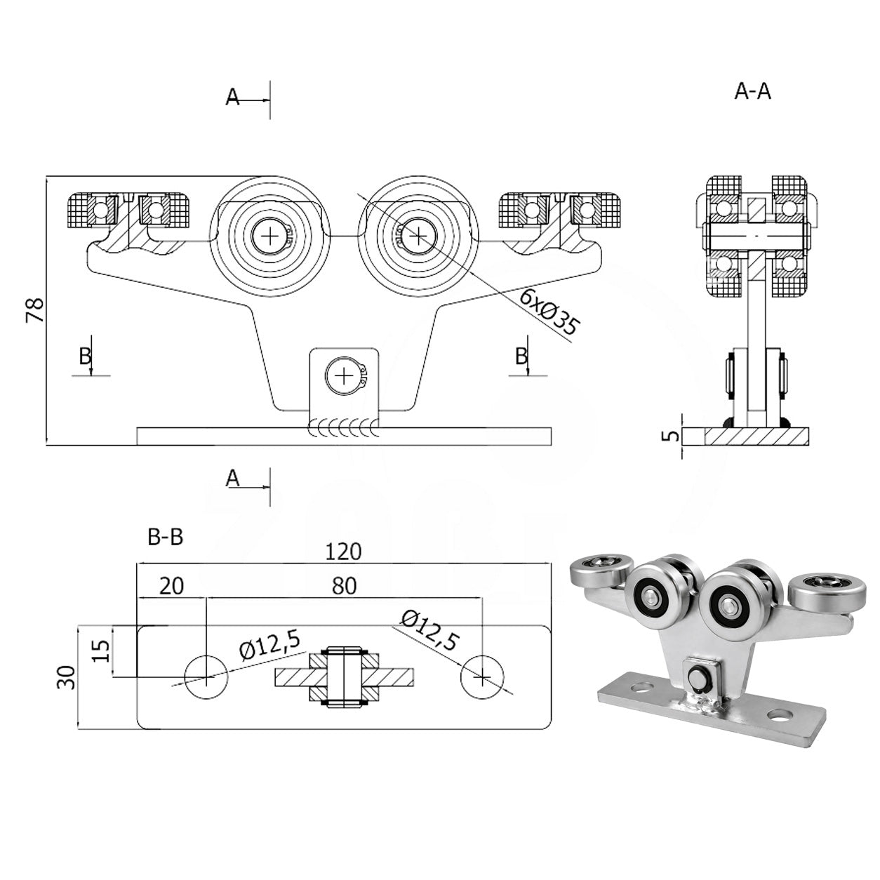Torwagen für Schiebetore - für Profile 40x40 mm - Wandstärke 2 mm: W-6MM-40