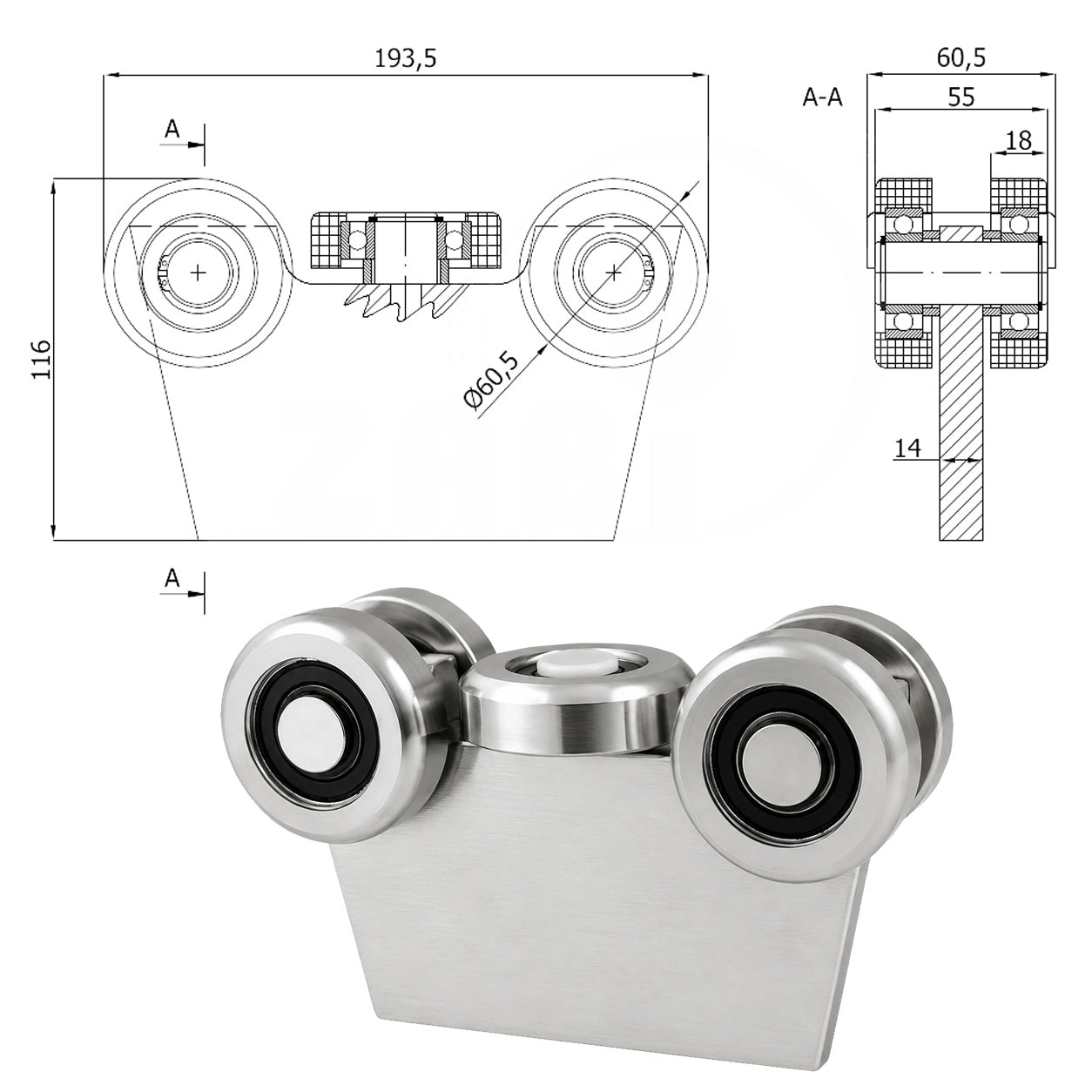Torwagen für Schiebetore - für Profile 70 x 70 mm - Wandstärke 4 mm: G-5MM-70