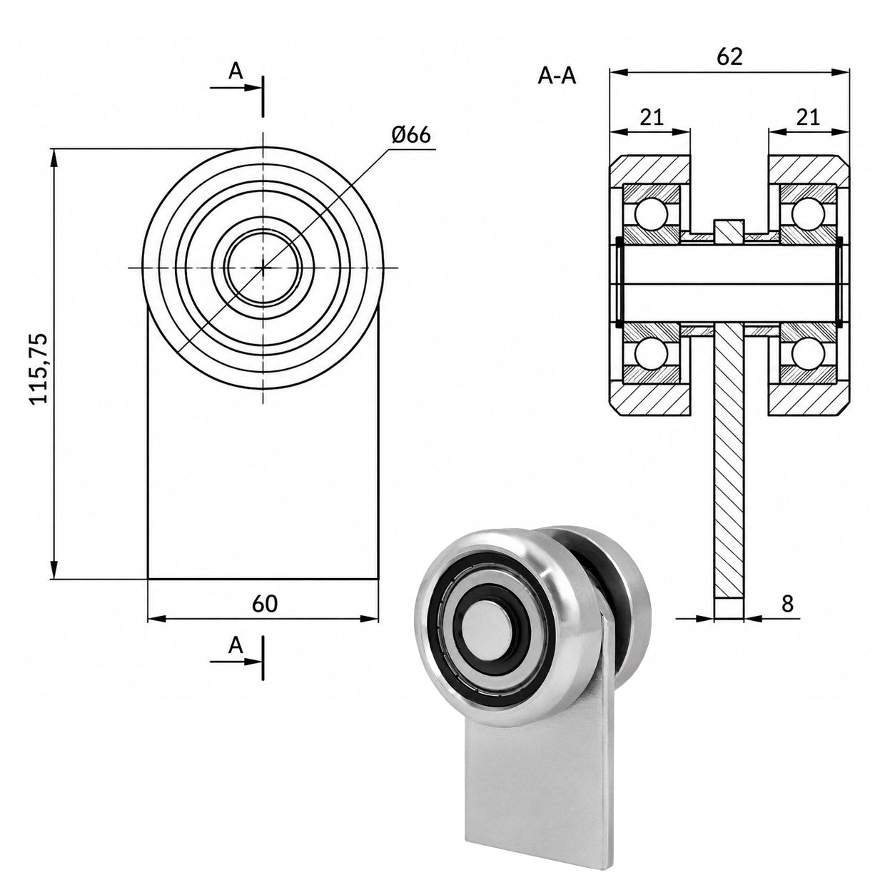 Torwagen für Schiebetore bis 180 °C – für Profile 50 × 50 mm – Wandstärke 2,5 mm: P-2M-50E