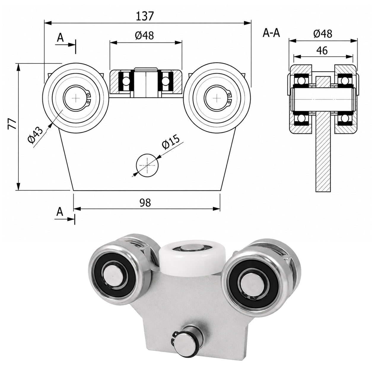 Torwagen für Schiebetore - für Profile 50x55 mm - Wandstärke 2,5 mm: WG-5M-50/55